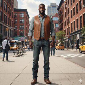 Scully Tan/Brown Leather Vest Western men’s size 44 XL classic Biker blokecore